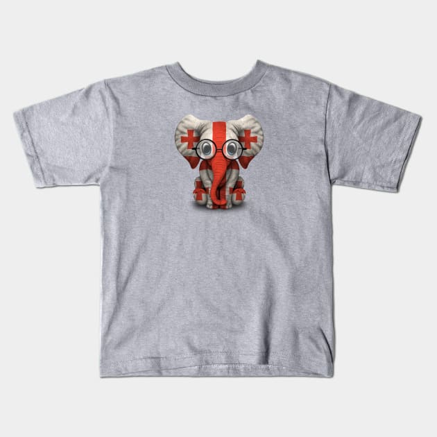 Baby Elephant with Glasses and Georgian Flag Kids T-Shirt by jeffbartels